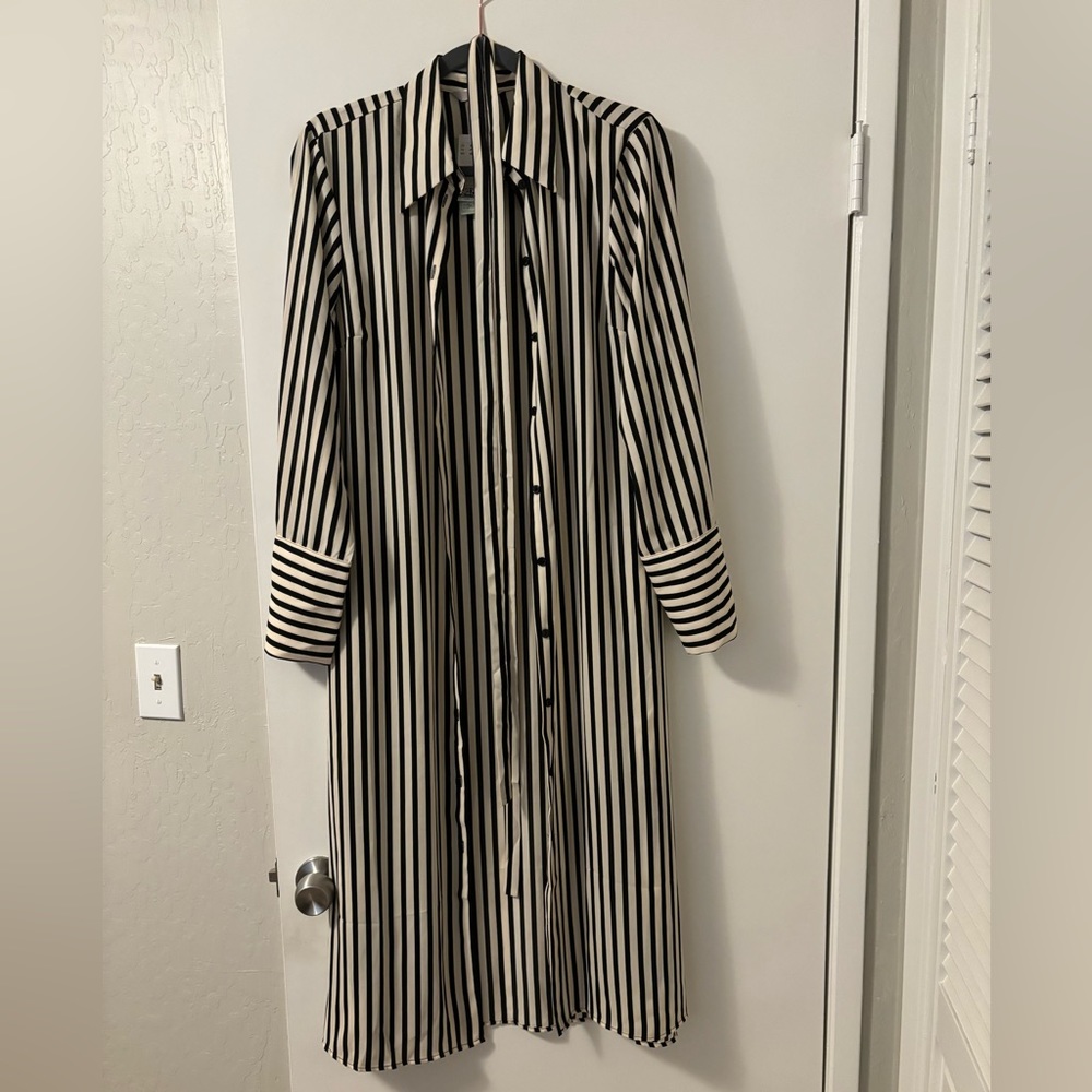 Midi length long sleeve button down shirt dress